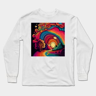 Colorful abstract painting with trees and mountains in the sunset. Long Sleeve T-Shirt